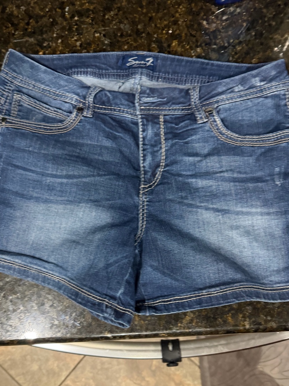 Seven7 Women's Blue Washed Denim Shorts